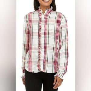 Chaps Plaid Ruffle Blouse NWT